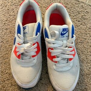 Nike Air Max White, Blue, and Red Sneakers